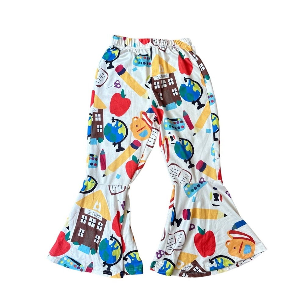 SHEIN‎ Bell Bottom Pants Kids White School Print Flare Leg SIZE 5Y